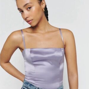 Reformation Overland Silk Lavender Top